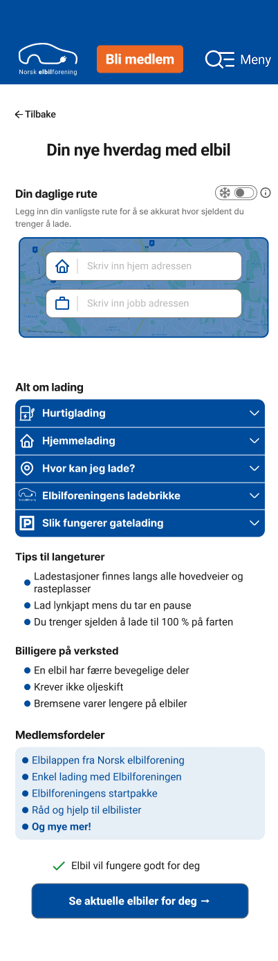 Rutesimuleringen med vinterbryteren i Elbilforeningen-konseptet