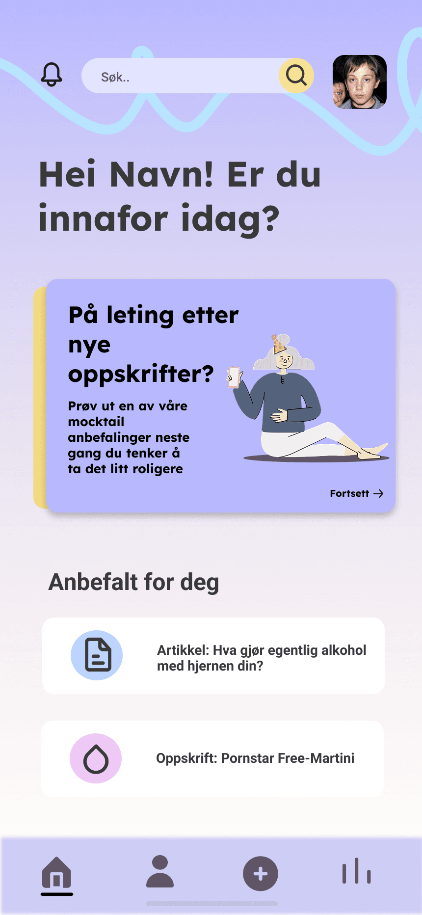 Hjemskjermen i Innafor-appen